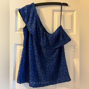 BNWT Blue one-shoulder New York & Co embroidered shirt
